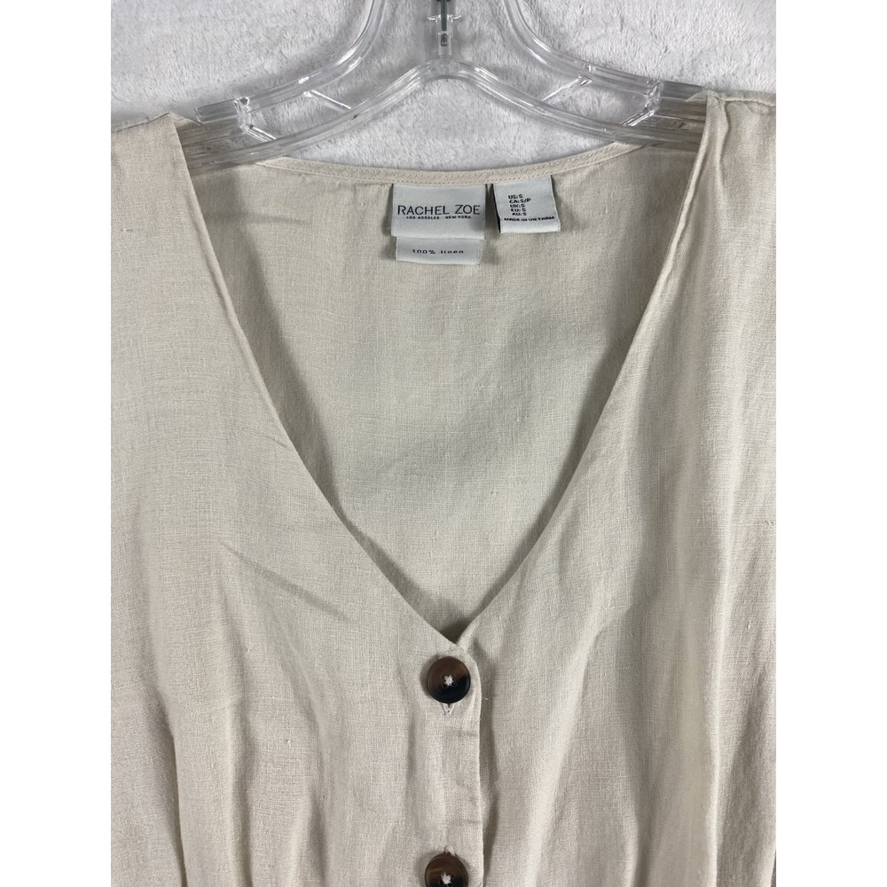 Rachel Zoe Midi Dress Women Sz S Cream 100% Linen Coastal Summer Resort - Picture 6 of 9